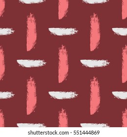 Seamless pattern. Colorful brush strokes painted rough brush. Smears drawn by hand. Repeated grunge texture.  White, pink, burgundy.
