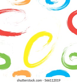 Seamless pattern of colorful brush strokes on white background