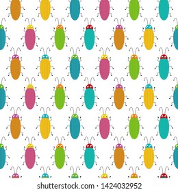 Seamless pattern with colorful bugs. Bright vector drawing of small beetles.