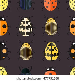 Seamless pattern with colorful Bugs. Vector illustration for printing onto fabric.