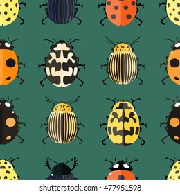 Seamless pattern with colorful Bugs. Vector illustration for printing onto fabric.