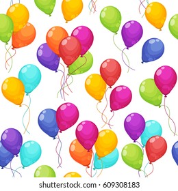 Seamless pattern with colorful bunches of birthday balloons flying for party and celebration. Balloons set in modern flat style. Vector illustration