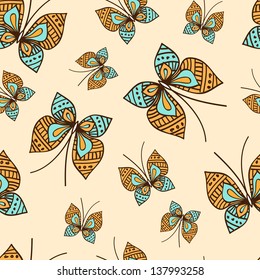 Seamless pattern with colorful butterflies.