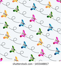 Seamless Pattern Colorful Butterflies Background, Vector Illustration