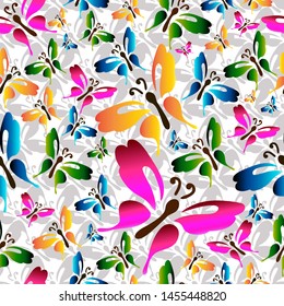Seamless Pattern Colorful Butterflies Background, Vector Illustration