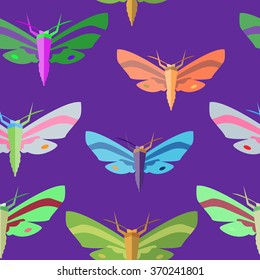 Seamless pattern of colorful butterflies, flat. Vector Illustration seamless pattern with colorful butterflies, repeating backdrop 