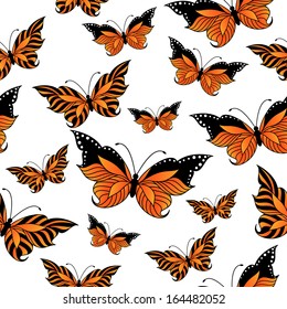 Seamless pattern with colorful butterflies on white