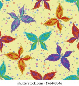 Seamless pattern, colorful butterflies on abstract background. Vector