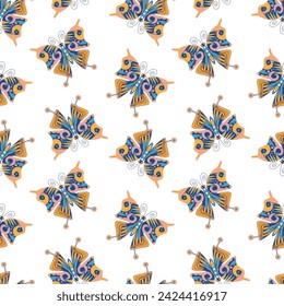 Seamless pattern, colorful butterflies on a white background. Insect background, textile, print, vector