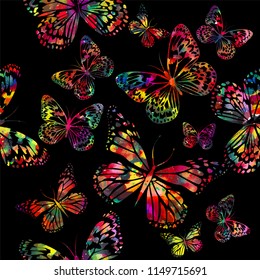Seamless pattern with colorful butterflies. Vector