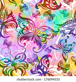 Patrón inoxidable con coloridas mariposas. Ilustración del vector, EPS 10 