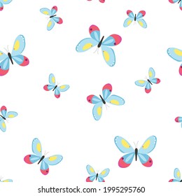 Seamless pattern with colorful butterflies. Vector illustration in a flat style.