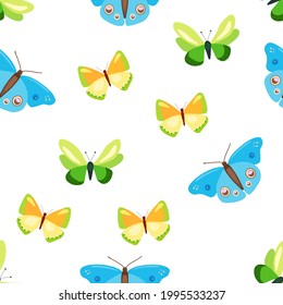 Seamless pattern with colorful butterflies. Vector illustration in a flat style.