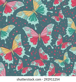 seamless pattern with colorful butterflies, vector illustration