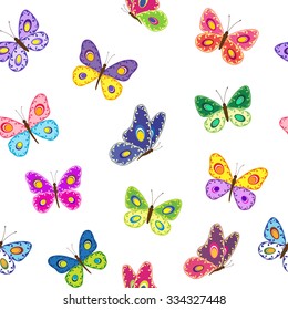 Seamless pattern with colorful butterflies.  Vector illustration.