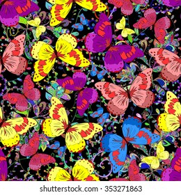 seamless pattern with colorful butterflies. Vector illustration.