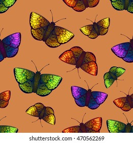 Seamless pattern with colorful butterflies, vector illustration