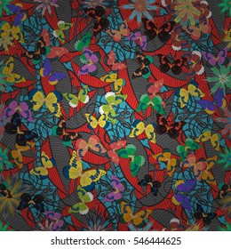 Seamless pattern with colorful butterflies. Vector illustration, EPS 10. Radial gradient shape.