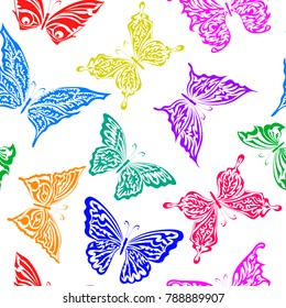 Seamless pattern with colorful butterflies. Vector illustration