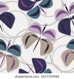 Seamless pattern with colorful butterflies, white, black, red and gray colors.  Seamless spring floral pattern. 