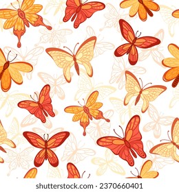 Patrón sin foco Colorido estilo caricatura de insectos mariposa diseño animal ilustración vectorial sobre fondo blanco