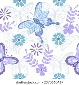 Seamless pattern Colorful butterfly insect cartoon style animal design vector illustration on white background