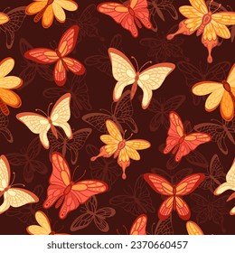 Seamless pattern Colorful butterfly insect cartoon style animal design vector illustration on dark background