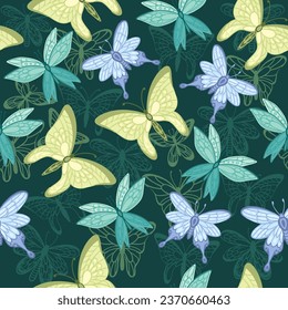 Seamless pattern Colorful butterfly insect cartoon style animal design vector illustration on white background