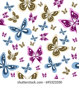 seamless pattern with colorful butterfly on white background, vector illustration
