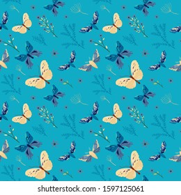 Seamless pattern of colorful butterfly in trendy color 2020. Vector illustration for your graphic design. For design card, invitations, web, scrapbooking - Valentines day, Women's day, 8 march.