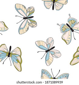 Seamless pattern of colorful butterfly. Vector butterflies pattern. Abstract seamless background.