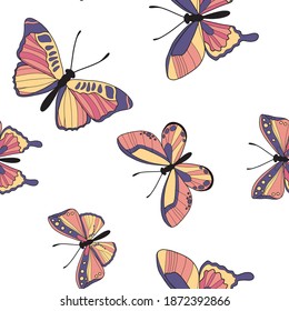 Nahtlose Muster eines bunten Schmetterlings. Vektorschmetterlinge Muster. Abstrakter, nahtloser Hintergrund.