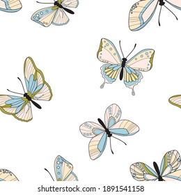 Seamless pattern of colorful butterfly. Vector butterflies pattern. Abstract seamless background.