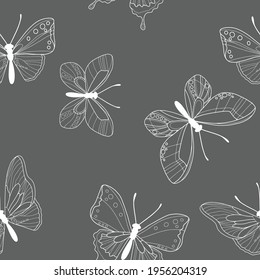Patrón sin foco de mariposa colorida. Patrón de mariposas vectoras. Resumen de fondo transparente.