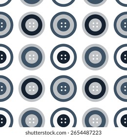 Seamless pattern of colorful buttons. Hand drawn vector style with a cozy handmade feel. Perfect for craft and hobby designs, textile patterns, wrapping paper and sewing projects.