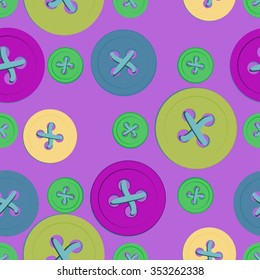 seamless pattern of colorful buttons on a bright purple background