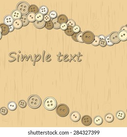 Seamless pattern. Colorful buttons scattered on the wooden table. Vector graphics