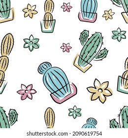 Seamless pattern with colorful cacti