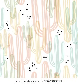 Seamless pattern with colorful cacti. Perfect for fabric, textile. Vector background.
