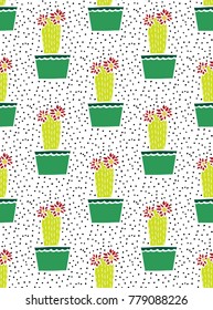 Seamless pattern with colorful cactus and dots. Cute illustration for your design.