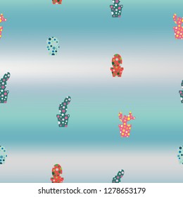 Seamless pattern of colorful cactus holographic foil background  for background, paper print, card, fabric or ornament business. Vector design. 