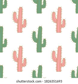 A seamless pattern with colorful cactus. Home textile pattern. Nursery wallpaper.