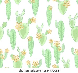 Seamless pattern with colorful cactus in Mexican style 