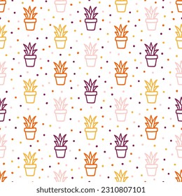 Seamless pattern with colorful cactus pot