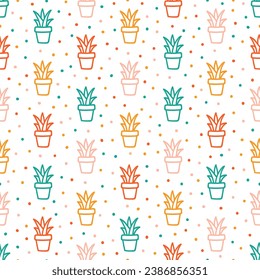 Seamless pattern with colorful cactus pot