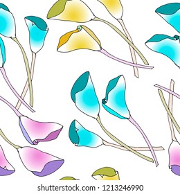 Seamless pattern colorful callas. Vector background.