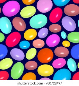Seamless pattern with colorful candies on dark background.