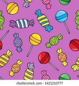 Seamless pattern with colorful candies. Vector illustration. Simple design for fabrics, textiles, labels, wrapping papers, web design.