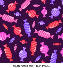 Seamless pattern with colorful candies. Vector background design for fabric or wrapping paper.