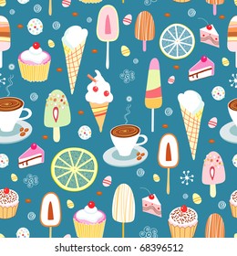 Seamless pattern of colorful candy and ice cream